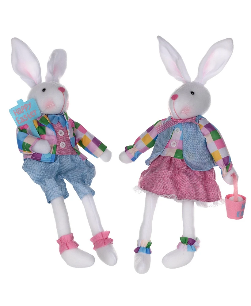 Slickblue Plush Plaid Easter Rabbit Shelf Sitter (Set of 2)