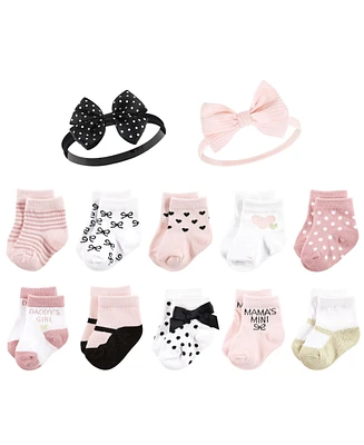 Hudson Baby Baby Girls Sock and Headband 12pc Set, Mom Dad, 0-9 Months