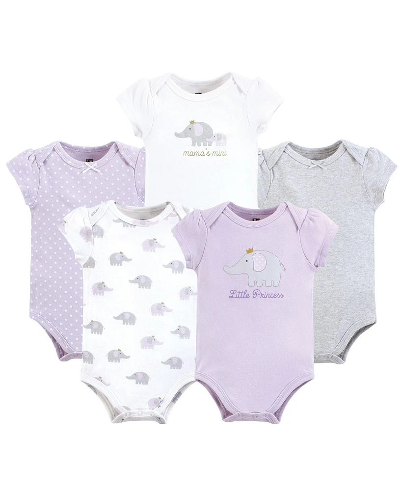 Hudson Baby Girls Cotton Bodysuits, Lilac Elephant