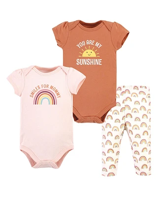 Hudson Baby Girls Cotton Bodysuit and Pant Set, Sunshine Rainbows Short-Sleeve, Newborn