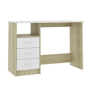 vidaXL Desk with Drawers White and Sonoma Oak 43.3"x19.7"x29.9" Engineered Wood