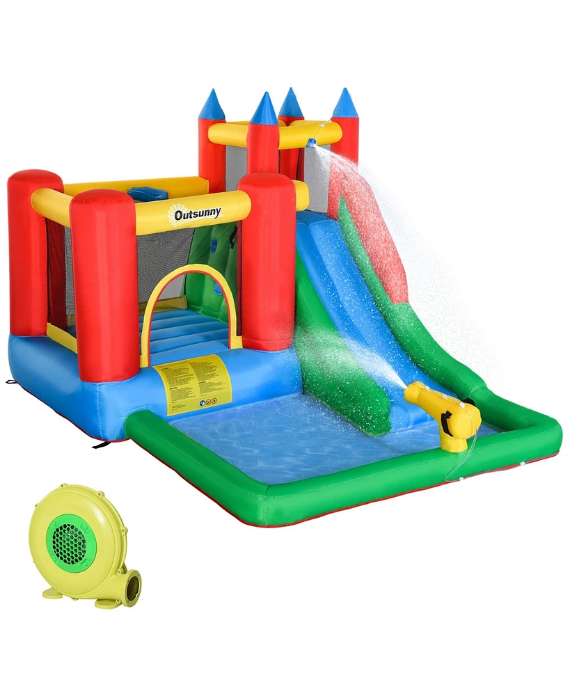 Simplie Fun Kids' Inflatable Water Slide Pool with Cannon, Hoops, Climbing Walls