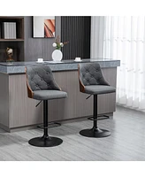 Homcom Adjustable Swivel Counter Height Bar Stools Set of 2, Linen Fabric, Dark Grey