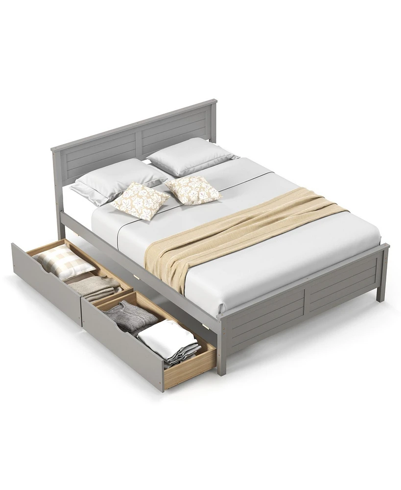 Full Bed Frame with Storage Drawers and Solid Wood Headboard