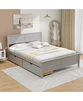 Full Bed Frame with Storage Drawers and Solid Wood Headboard