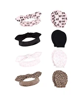 Hudson Baby Baby Girls 16Pc Headband and Scratch Mitten Set, Black Xoxo, 0-6 Months