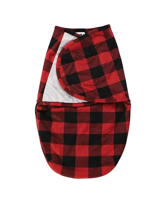 Hudson Baby Baby Boys Plush Faux Fur Swaddle Wrap, Buffalo Plaid, 0-3 Months