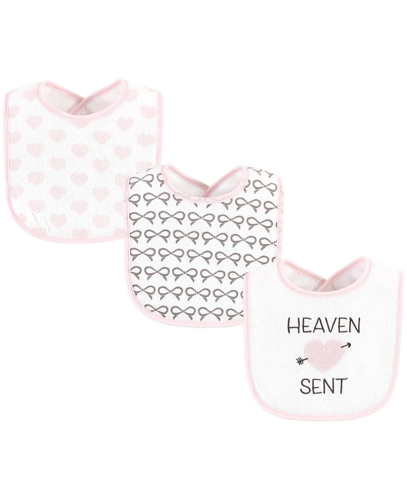 Hudson Baby Infant Girl Fiber Filled Drooler Bibs 3pk, Heaven Sent Heart Arrow, One Size