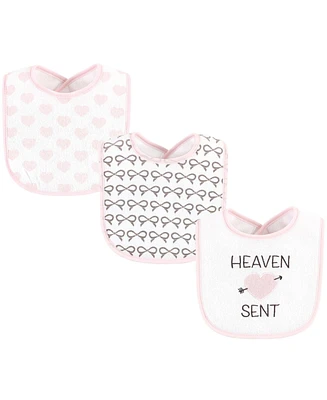 Hudson Baby Infant Girl Fiber Filled Drooler Bibs 3pk, Heaven Sent Heart Arrow, One Size