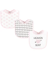 Hudson Baby Infant Girl Fiber Filled Drooler Bibs 3pk, Heaven Sent Heart Arrow, One Size