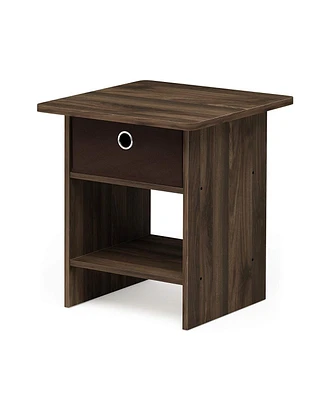 Furinno End Table & Night Stand Storage Shelf with Bin Drawer, Columbia Walnut & Dark Brown