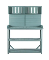 Simplie Fun Large Rustic Outdoor Potting Bench with 4 Shelves, Green