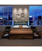 Slickblue Bed Frame with Drawers Led Lights and Usb Ports