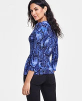 I.n.c. International Concepts Women's Printed Ribbed Top, Created for Macy's