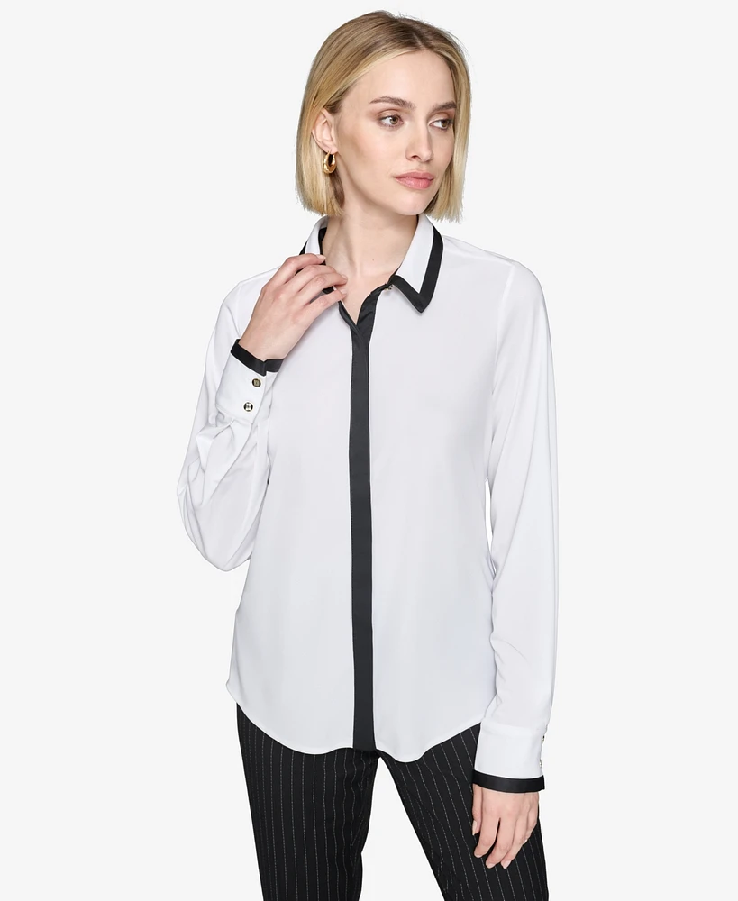 Karl Lagerfeld Paris Women's Contrast-Trim Shirt