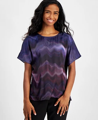 Anne Klein Petite Abstract-Print Short-Sleeve Top