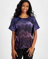 Anne Klein Petite Abstract-Print Short-Sleeve Top