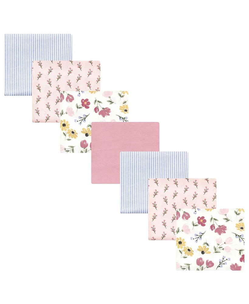 Hudson Baby Infant Girl Cotton Rich Flannel Receiving Blankets Bundle, Soft Painted Floral, One Size