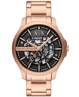 A|X Armani Exchange Men's Automatic Three-Hand Rose Gold Stainless Steel Watch 46MM