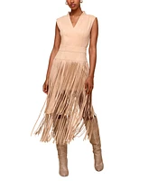 Avec Les Filles Women's Tiered-Fringe Sleeveless Dress