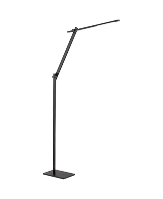 Possini Euro Design Barrett Modern Minimalist Task Floor Lamp Led Standing Base Adjustable 53" Tall Anodized Black Metal Touch On Off Decor for Living