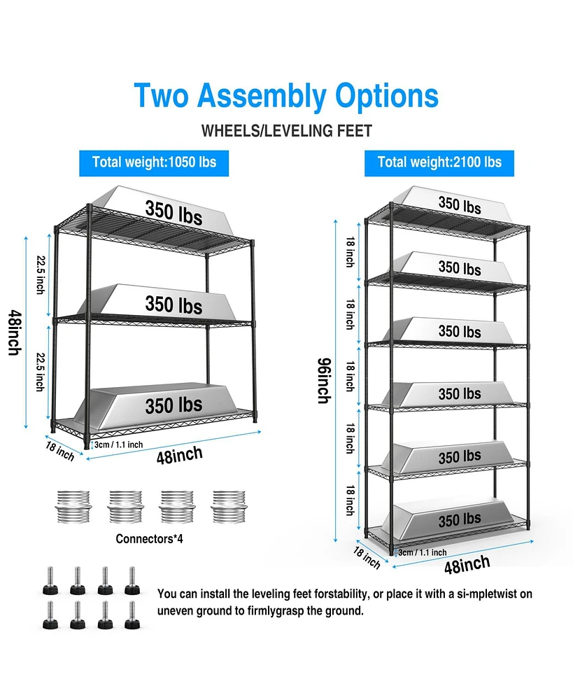 Simplie Fun 2 Pack 3 Tier Shelf Wire Shelving Unit,