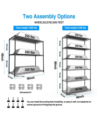 Streamdale Furniture 2 Pack 3 Tier Shelf Wire Shelving Unit,