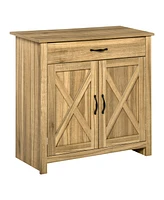 Homcom Farmhouse Sideboard Buffet Cabinet with Barn Doors and Drawer