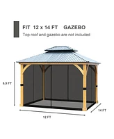 Aoodor Gazebo Netting 12' x 14' Polyester Screen Replacement 4 Panel Sidewalls for Patio (Only Netting)