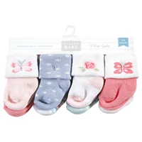 Hudson Baby Girls Cotton Rich Newborn and Terry Socks, Pink Gray Elephant, 6-12 Months