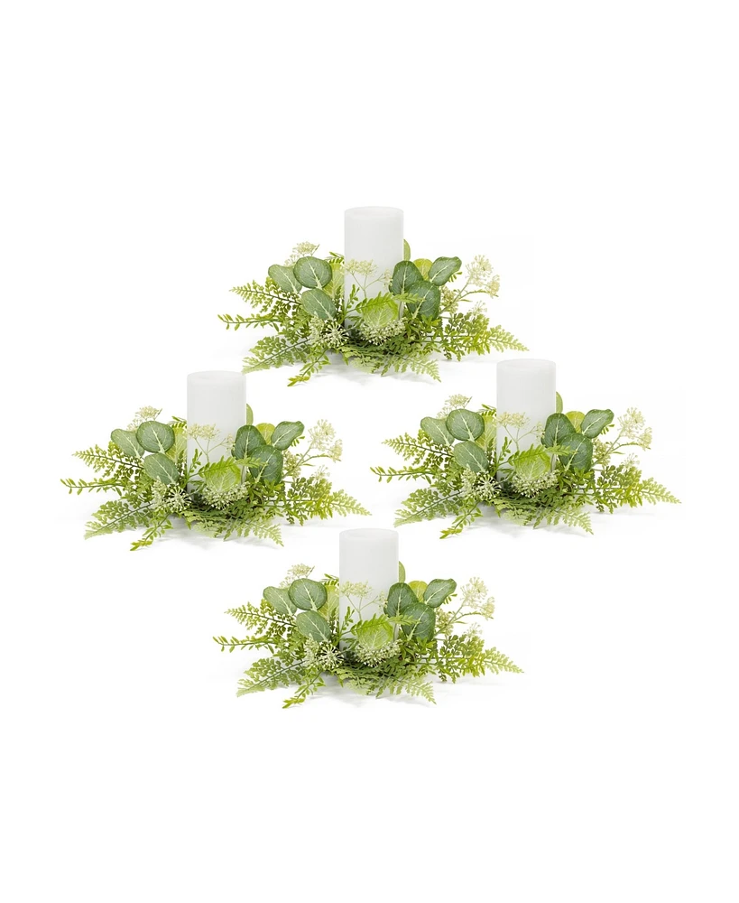 Slickblue Mixed Fern And Eucalyptus Foliage Candle Ring (Set of 4)