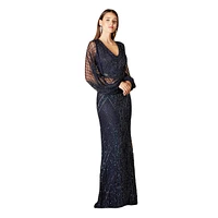 Lara Women's Long Flutter Sleeves Beaded Dress