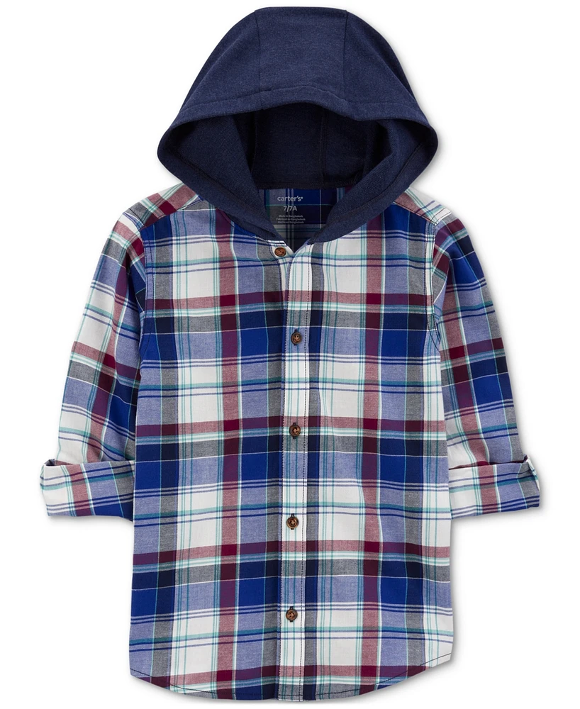 Carter's Little & Big Boys Plaid Hooded Button-Down Shirt