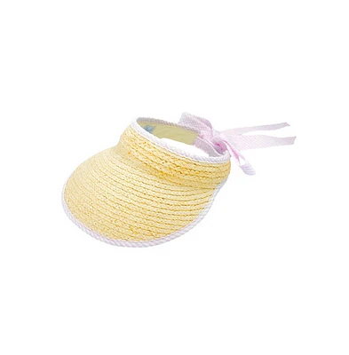 Bits & Bows Girls Sconset Straw Pink Seersucker Bow Visor