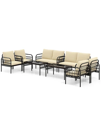 Gymax 8PCS Furniture Set Outdoor Wicker Conversation Bistro Set w/ Soft Cushions Patio