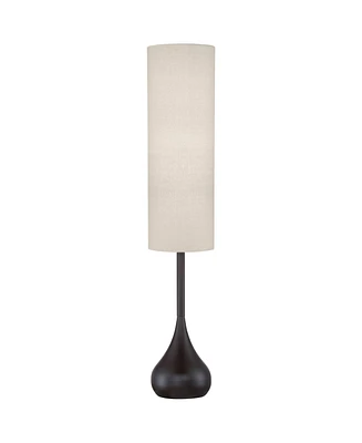 Possini Euro Design Mid Century Modern Retro Floor Lamp Standing 62" Tall Dark Bronze Metal Droplet Off-White Cotton Cylinder Shade Decor for Living R