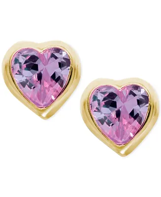 Children's Purple Cubic Zirconia Heart Earrings in 14k Gold