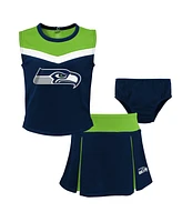 Outerstuff Girls Toddler Navy Seattle Seahawks Spirit Cheer Two-Piece Cheerleader Set with Bloomers