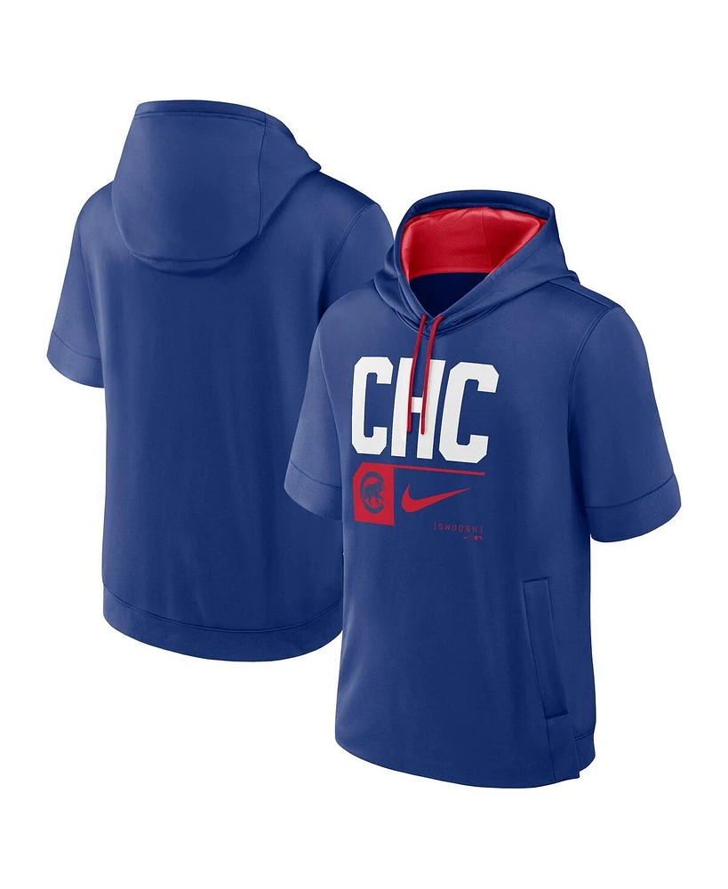 Nike Men's Royal Chicago Cubs Tri Code Lockup Short Sleeve Pullover Hoodie