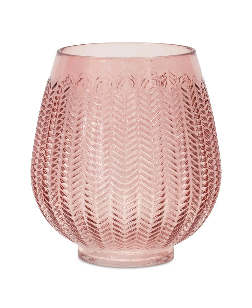 Slickblue Pink Ribbed Glass Vase Or Candle Holder