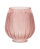 Slickblue Pink Ribbed Glass Vase Or Candle Holder