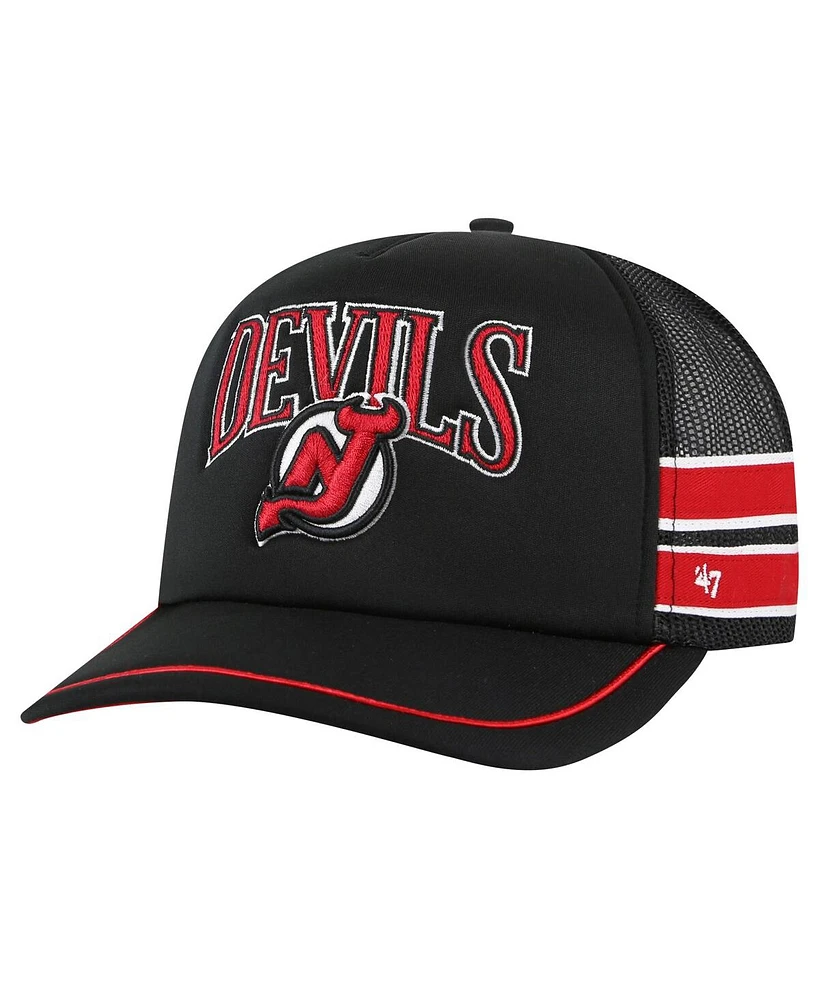 '47 Brand Men's Black New Jersey Devils Sideband Stripes Trucker Snapback Hat