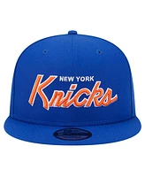 New Era Men's Blue New York Knicks Evergreen Script Side Patch 9FIFTY Snapback Hat