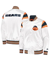 Starter Men's White/Navy Chicago Bears Vintage-like Satin Full-Snap Varsity Jacket