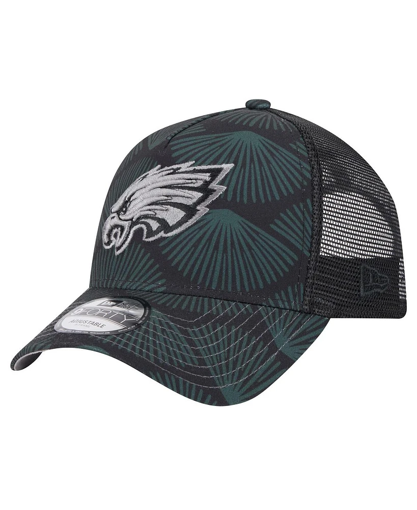 New Era Men's Black Philadelphia Eagles Agave Trucker 9FORTY Adjustable Hat