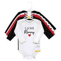 Hudson Baby Girls Cotton Long-Sleeve Bodysuits Mommy Red Black 5-Pack, 3-6 Months