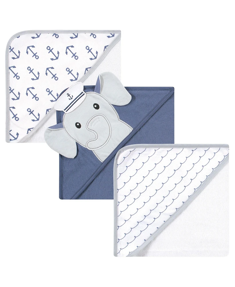 Hudson Baby Infant Boy Cotton Rich Hooded Towels, Sailor Elephant, One Size