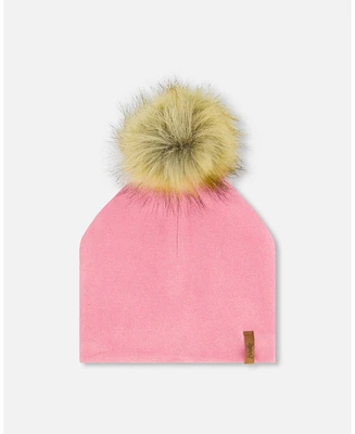 Deux par Deux Girl Mid-Season Jersey Detachable Pompom Hat Candy Pink - Toddler|Child