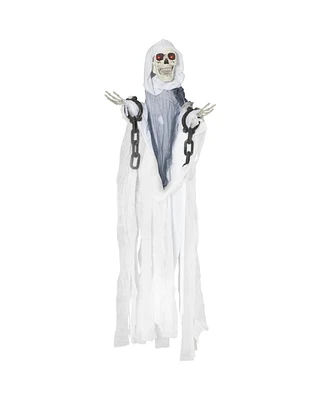 Outsunny 60" Outdoor Halloween Decorations Hanging Grim Reaper, Life Size Animated Prop