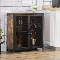 Homcom Industrial 9-bottle Wine Rack Cabinet Serving Buffet w/ Glass Holders, Brown